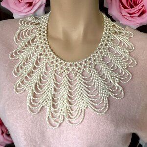 Faux Pearl Collar Necklace Layered Hook Clasp 18-21"